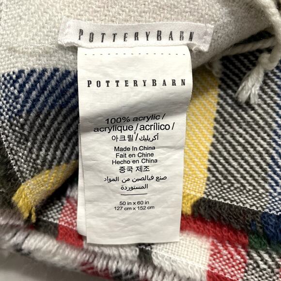 Pottery Barn Denver Plaid Scarf Shawl Fringe Size 50x60 Cozy Classic Timeless - Picture 8 of 9